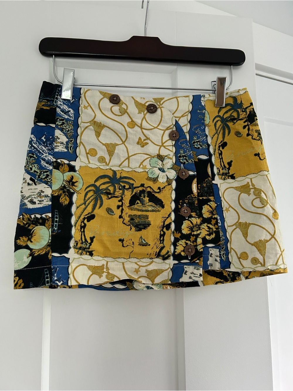 Urban Outfitters Patchwork Mini Skirt in Mustard, Blue, Black, Cream